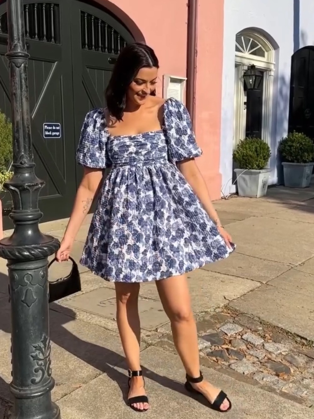 Abercrombie & Fitch Blue Floral Puff Sleeve Mini Dress